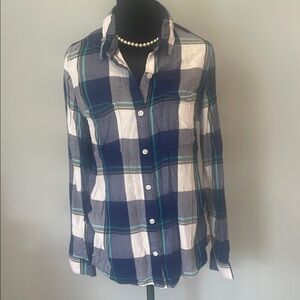 Blue and White Plaid Button-Up Shirt large like new